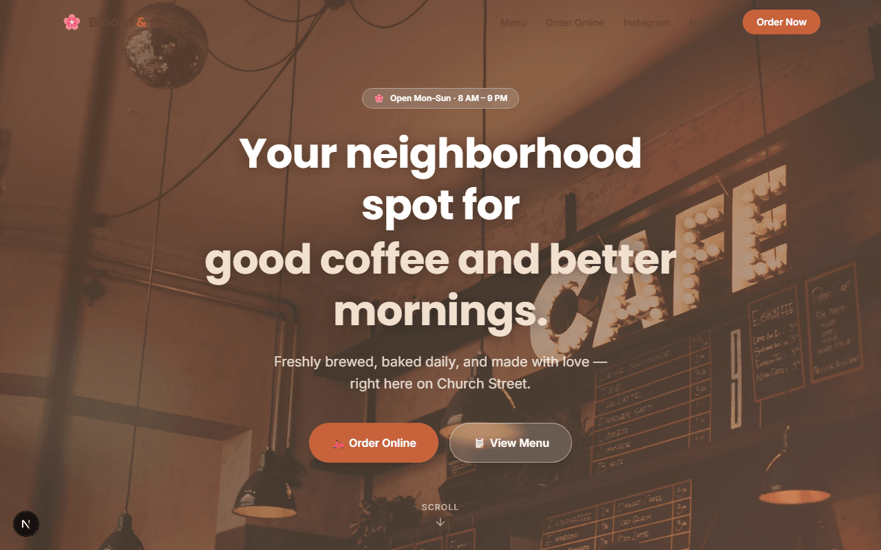 Bloom & Bean Website Screenshot
